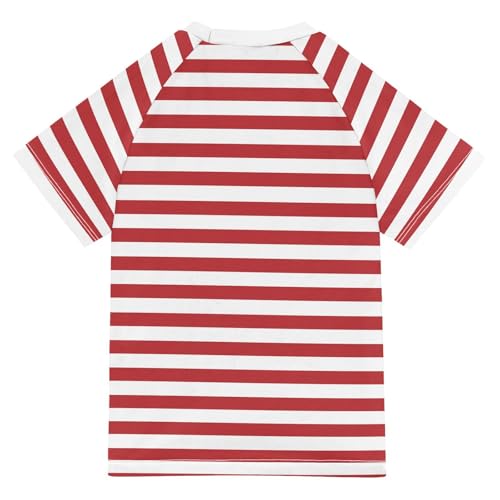 CaTaKu Red Striped Boys Rash Guard Swim Shirts Toddler Quick Dry UPF 50+ Rashguard Short Sleeve 3-12T2