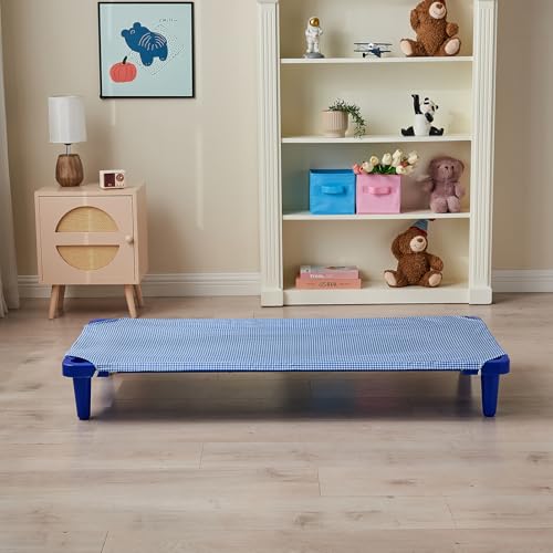 Image of Kingnex Cot Sheets for Daycare Standard Size 23 inch x 51 inch Bed Soft Brushed Microfiber Cut Corner Fitted Cot Sheet Cover 2 Pack Blue Check