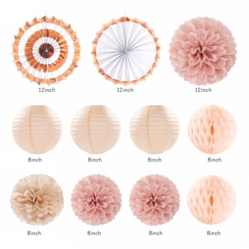 Image of Blush-Pink Rose-Gold Fall Birthday Party-Decorations - 21pcs Boho Happy Banner Sign,Women Paper Lanterns Honeycomb,One Sweet Peach Streamers Garland,Girl Tissue Pom Poms Flowers Fans Decor Burgleda
