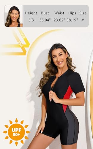 Halcurt Women's Boyleg One Piece Rash Guard with Built in Bra UPF50+ Zip Long Sleeve Full Body Modest Swimsuit3