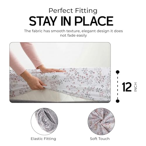 Image of LINENWALAS 100% Cotton Elastic Fitted Bed Sheet for Single Size Bed | Fits 6-12 Inch Mattress | Soft, Breathable, Oeko-TEX Certified Premium Bedsheet with 1 Pillow Cover (36x78 Inches, Blush Meadow)