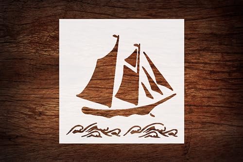 Estêncil náutico personalizado para navio e vela 14 cm x 14 cm - Design marítimo para artesanato ins