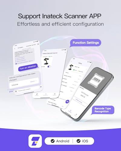 Image of Inateck 2D Barcode Scanner with Intelligent Stand, Wireless QR Code Scanner, Handheld Scanner with APP and SDK, 2D Imager with 2600mAh Battery, BCST-35