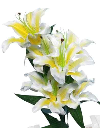 SHREYA-FASHION-Artificial Madonna Lily Flower Bunch, 7 Heads, Best for Home, Garden and Office Arrangement, Pack of -2