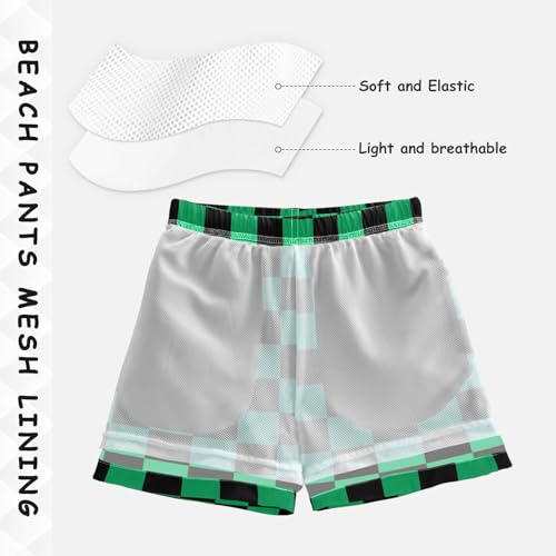 Boys Swim Trunks Black Green Checkered Plaid Beach Board Shorts Quick Dry Swimsuit Toddler Kid Teen4