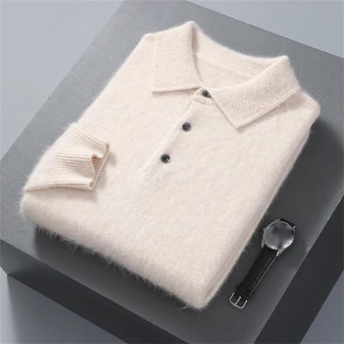 Men's Cashmere Sweater Winter Polo Neck Pullover Soft Knit Long Sleeve Loose Fit Top2