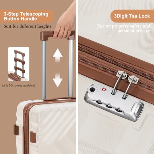 Image of 6 piece Luggage Set Expandable Suitcase 22x14x9 Airline Approved Carry on, ABS Hard Case Suitcases with Spinner Wheels, TSA Lock, (Beige)