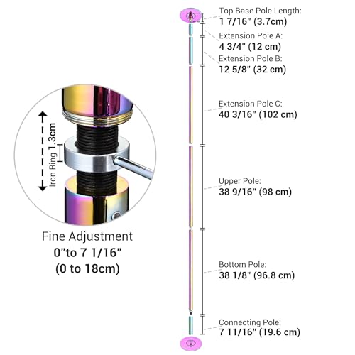 AW 12 FT Spinning Static Dancing Pole Kit with Extensions for Fitness Party Club Dance Exercise Home Gym, Colorful - Thumbnail 7