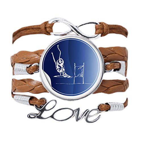 Ski de Fond Bracelet en Cuir Noir Tordu avec Corde Style Sport d'Hiver
