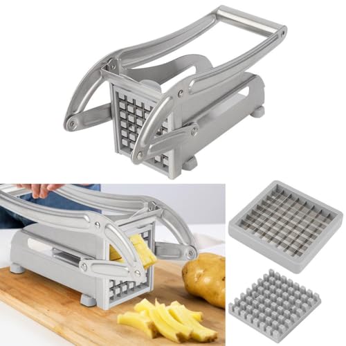 Chipeadora de Patatas de Acero Inoxidable, Astilladora de Patatas Portátil Y Cortadora de Patatas Fritas Rebanadora de Verduras con Cabezal de Cuchilla 6x6 8x8, para Fritas de Cocina Y Patatas Fritas