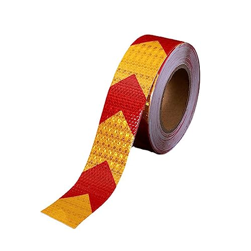 Rouleau de ruban réfléchissant extérieur, barrière de sécurité autocollante, avertissement étanche for véhicules, vélos, vêtements, casques, boîtes aux lettres, flèche rouge et jaune(Width 10cm)