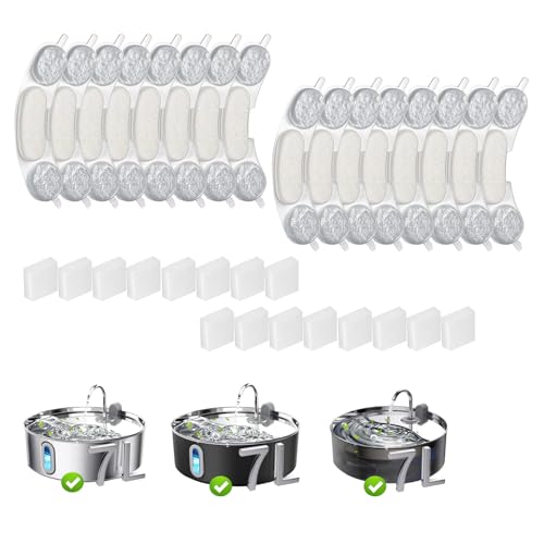 32 Pack Dog Water Filter Replacement Compatible with Smartoo 7L / 236oz / 1.8Gal Stainless Steel Fountain16 Filters + 16 Sponge for Large Dog Water Fountain