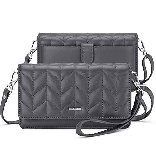 nuoku Small Crossbody Bags for Women, Mini Cell Phone Purse, Removable Rfid Blocking Card Holder, Your Gray Quilted