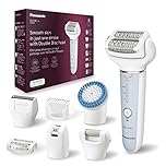 Panasonic ES-EY90 Nass/Trockenepilierer Damen, Dual Disc mit 60 Pinzetten, 90° schwenkbarer Kopf, 3 Geschwindigkeiten & LED-Licht, 30 Min. Betrieb, kabellos, Haarentferner, Scher- und Fußpflegekopf