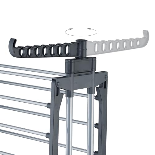 Relaxdays Wäscheständer Turm, ausklappbare Flügel, HBT: 179 x 126 x 63,5 cm, Metall, rollbarer Turmwäscheständer, grau – Bild 7