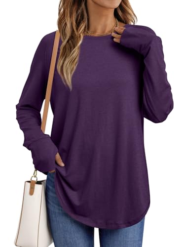 Image of AUTOMET Womens Long Sleeve Tunic Tops Crew Neck Casual Loose Fit Shirts