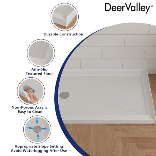 Image of DeerValley 48 inchL X 30 inchW Shower Base in White with Single Threshold, Left Drain Location, Rectangle Acrylic Alcove Shower Pan for Bathroom, Non-slip Design DV-1SB0107L