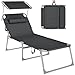 SONGMICS Große Sonnenliege, klappbarer Liegestuhl, 71 x 200 x 38 cm, Belastbarkeit 150 kg, mit Sonnenschutz, Kopfstütze und Verstellbarer Rückenlehne, für Garten Pool Terrasse, anthrazit GCB22GYV2