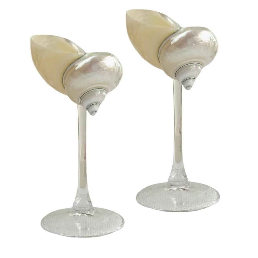2 Meeresmuscheln-Weinbecher, Gläser für Getränke, für Geburtstagsfeier am Strand. (Weiß)