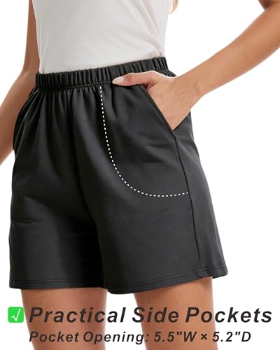 Women's Cotton French Terry Sleep Shorts Thick Breathable Non-See-Through with Pockets Elastic Waist Lounge Shorts — view 5