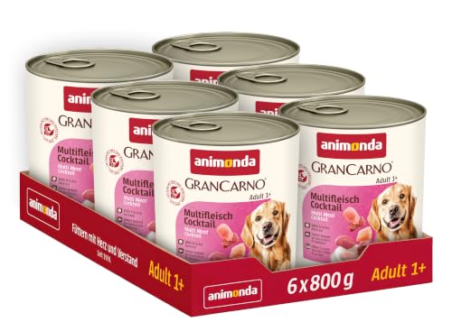 animonda GranCarno Adult Multifleisch-Cocktail (6 x 800 g), Hundenassfutter für erwachsene Tiere, Nassfutter für Hunde mit 100 % frischen, fleischlichen Zutaten, Hundefutter ohne Getreide