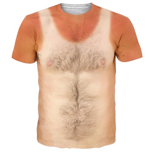Fanient 3D Chest Hair T Shirts Funny Short Sleeve T-Shirt for Men Novelty Graphic Tees L