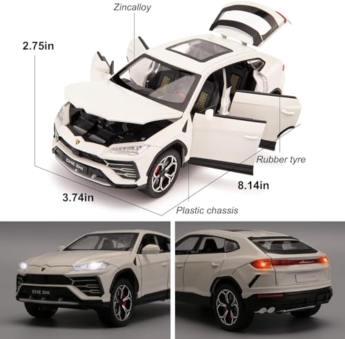 Image of DEOXY 1:24 Lamborghini Urus Car Model, Diecast Pull Back Car Toy car, Doors Open, Light and Sound, Boys Toys Kids Adults Gifts Black (Urus White)