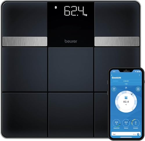 Beurer BF 450 bilancia pesapersone con connessione app tramite Bluetooth, bilancia impedenziometrica digitale con 17 valori di misurazione, struttura piastrellata opaca, 8 memorie utente, 180 kg