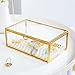 Levilan Copper Golden Vintage Glass Lidded Box Bracelet Keepsake Decorative Jewelry Display Personalized Large Clear Rectangle Box Rings Bracelet Golden Organizer Home Decor (Meas: 5.75x3.5x2 in)