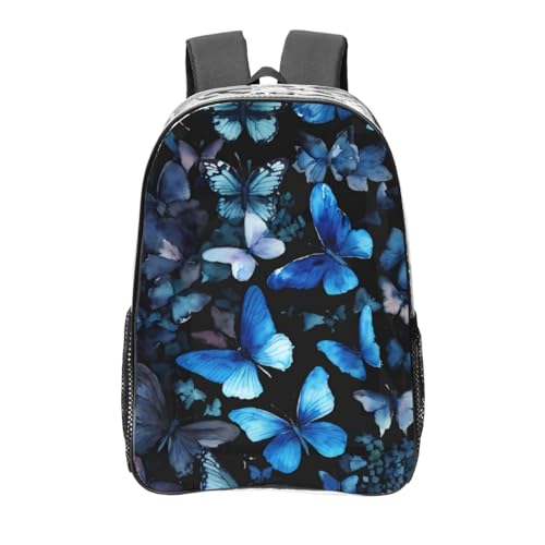 Sac à dos transparent PVC papillons bleus pour stade, sport et voyage mixte