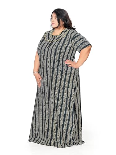 Image of Tout ENSEMLE Women's Cotton Printed Maxi Nighty - Plus Size Nightwear 3XL, Comfortable Lounge Dress for Ladies, Soft Breathable Sleepwear - Floral Design, Summer Night Gown