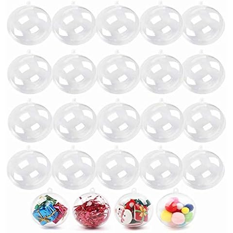 20 Pack Clear Plastic Fillable Ornament Ball,Sweetfamily DIY Christmas Decorations Tree Balls Baubles Craft Transparent Ball Gifts for Christmas,Wedding,Party,New Years Present,Home Decor,50mm Cover