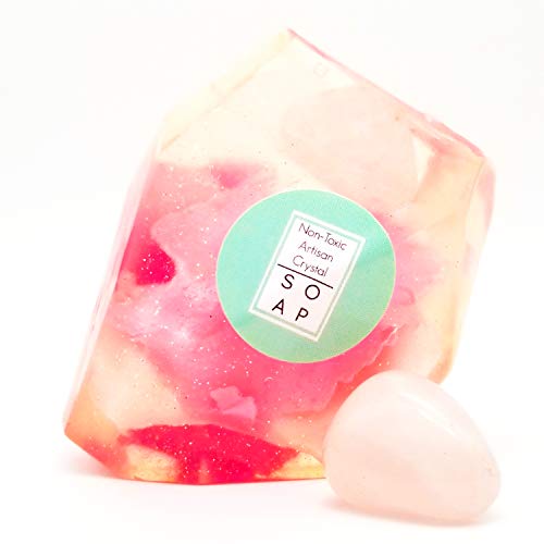 A Real Gemstone Crystal Inside Natural Glycerin Soap Bar Geode 4oz Essential Oil Scented (Rose Quartz)