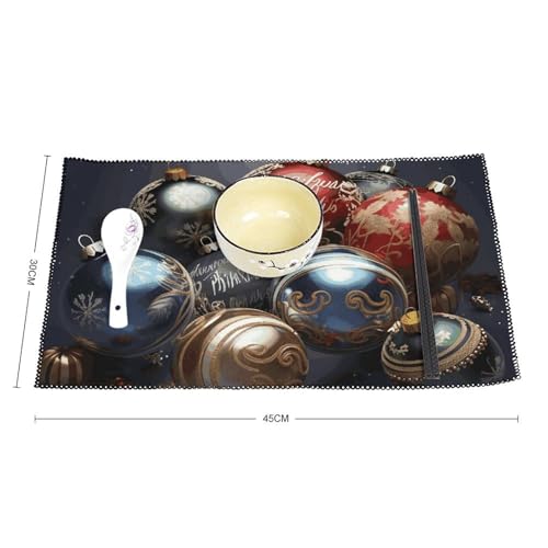 Sets de table de Noël en toile 45x30 cm lot de 6 imprimé boules fêtes - 3