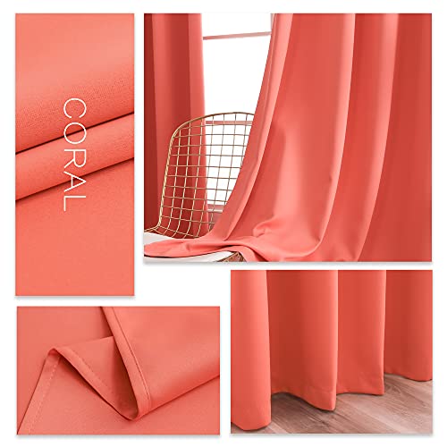 Ygo Blackout Room Darkening Solid Curtains Grommet Top Thermal Insulated Curtain Panels For Bedroom Living Room 52 Inch W X 63 Inch L Set Of 2 Panels Coral #TOP2