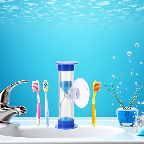 Tustao 2 Minute Sand Timer for Kids, Blue Toothbrush Timer for Kids 2mins / 3mins Sand Clock Timer Plastic Suction Cup Hourglass Sandglass Desktop Ornament Party Favors