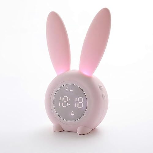 JOYHAPPST Pink Kids Alarm Clock, Luminous Rabbit Alarm Clock for Baby Children with Cute Rabbit Pattern for Kids Girl Wake Up Light Alarm Clock Snooze Function