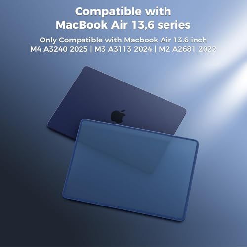 Image of BlueSwan Hard Shell Case Compatible for Apple Macbook Air 13 inch M5 2026 2025 2024 2022 M4 M3 M2,A3449 A3240 A3113 A2681,13.6 Matte TPU Frame Anti-fingerprint Laptop Protective Cover-Frosted Midnight