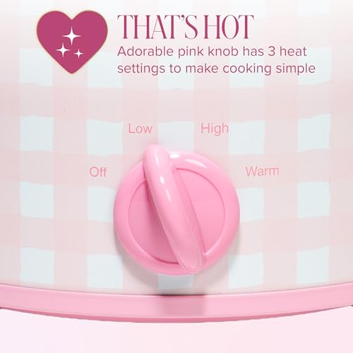 Image of Paris Hilton 3.5-Quart Manual Slow Cooker, Features Three Settings (Low, High, Warm), Naturally Nonstick and Dishwasher Safe Stoneware Insert, Family Sized Capacity, Gingham Pink