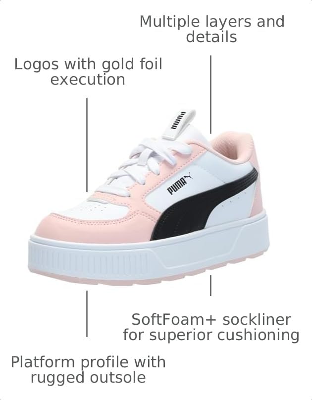 Image of PUMA Kids Girls Karmen Rebelle Platform Lace Up Sneakers Shoes Casual - White