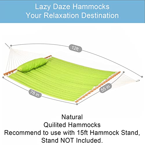 Lazy Daze Hammocks Quilted Fabric Double Hammock with Pillow, Spreader Bar Swing for Two Person (Light Green)