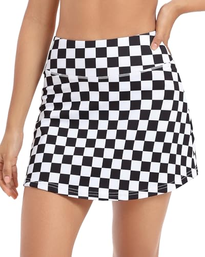 AHLW Tennis Skirts for Women with Pockets - Buttery Soft High Waisted Stylish Checkered Athletic Golf Skorts
