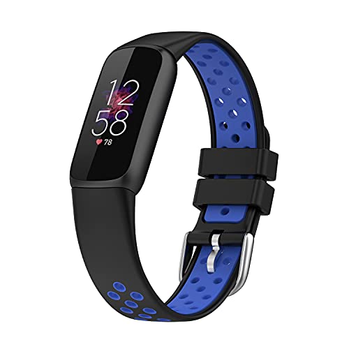 Eieuuk Watch Band Compatible With Fitbit Luxe/Luxe Se Smartwatch,Two-Tone Design Thin Soft Silicone Sport Strap Wristband Replacement For Fitbit Luxe/Luxe Se Women Men,Black Blue Afluxewbss711 #TOP1