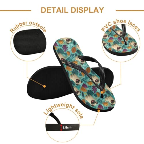 Flip Flop Sandals Floral Pug Print for Women Men Beach Outdoor XS3