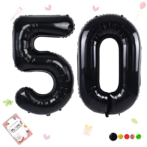 Image of 40 Inch Black Number 50 Balloons, 50th Birthday Party Decorations