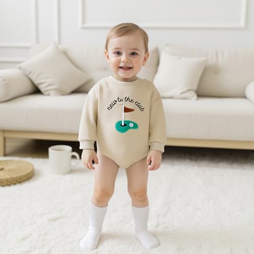 Baby Boy Girl Golf Outfit Long Sleeve New to the Golf Club Bubble Romper Fall Winter Baby Shower Photoshoots Outfit4