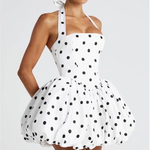 Image of Women's Y2K Sexy Halter Corset Mini Dress Backless Corset Bubble Ruched Waist Club Party Dresses