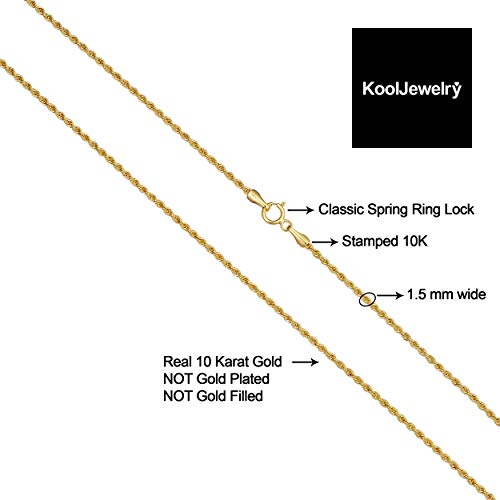 Kooljewelry 10k Yellow Gold Rope Chain Necklace For Men And Women (choose from 1.5mm, 1.8mm, 2.6mm, 3.2mm, 3.8mm or 4.8mm. size from 16 until 30 inches long)3