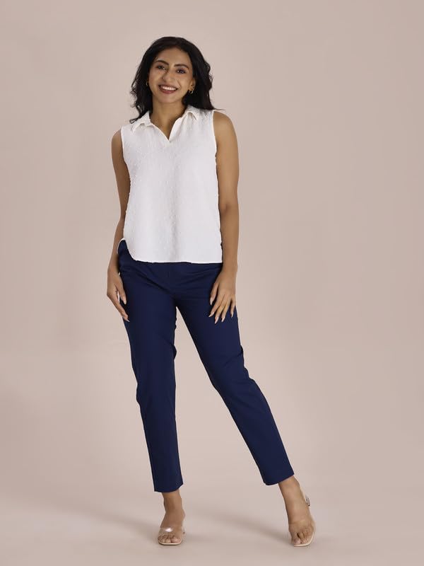 Image of GO COLORS Solid Tapered Fit Chino Pants for Women |Mid Rise, Side Pocket
