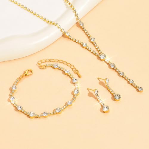 Unicra Rhinestone Bride Necklace Earrings Set Silver Crystal Bridal Wedding Jewelry Sets Prom Costume Jewelry Set Party Choker Necklace for Women and Brides4